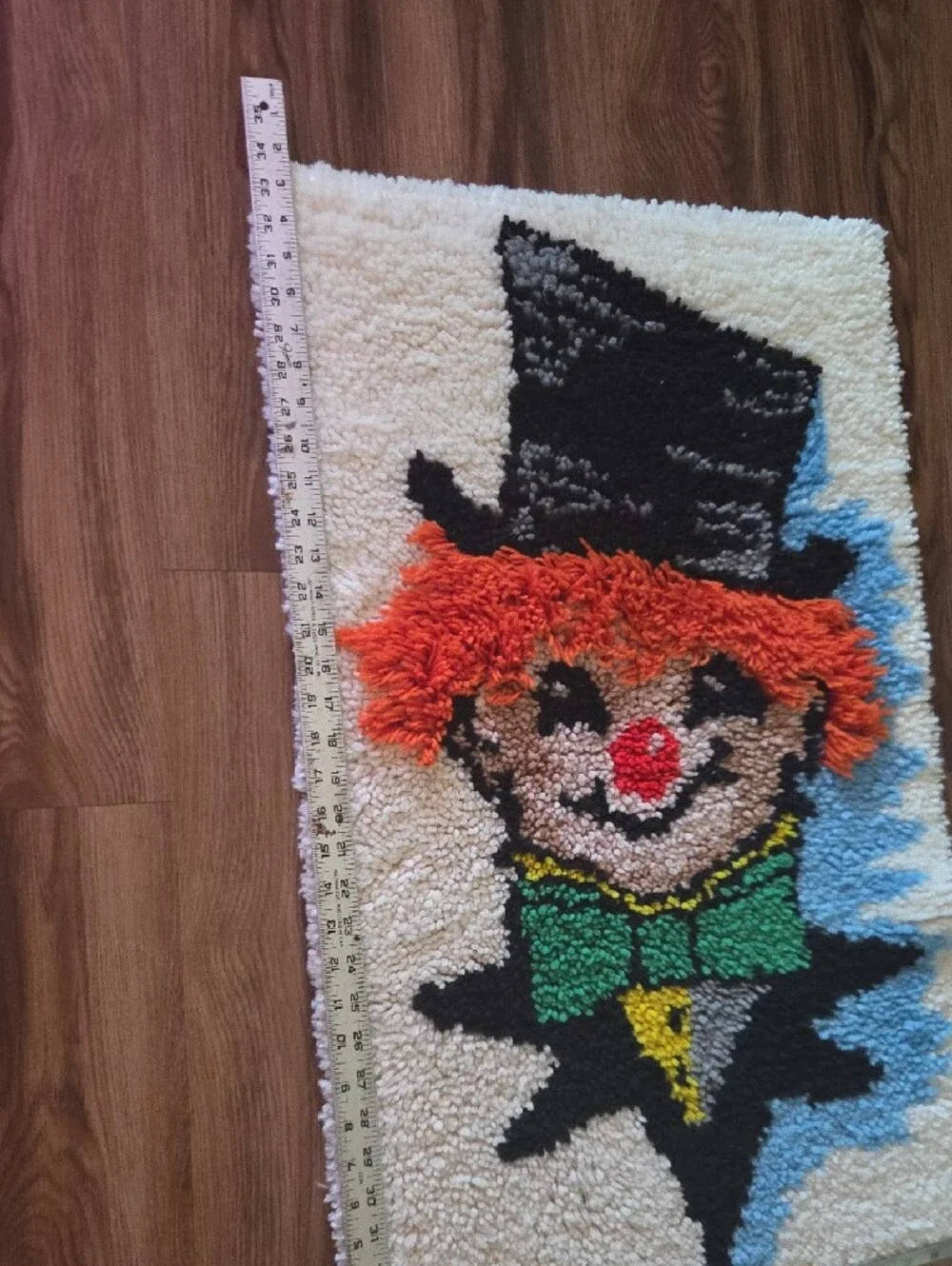 Handmade Clown Accent Rug in Cream, Orange, Green, Black